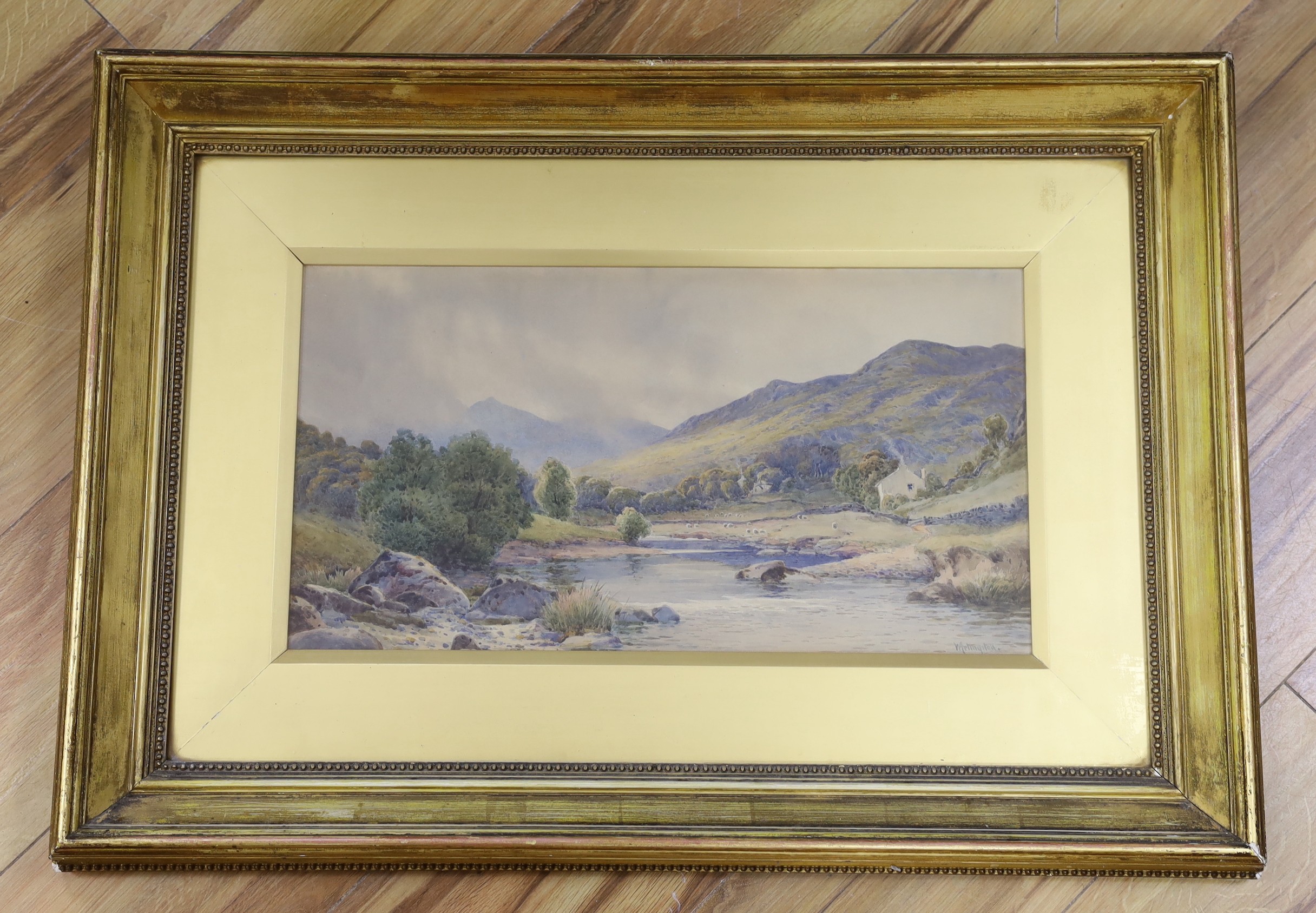 William Artingstall (Exh. 1882-1895), watercolour, Welsh landscape, signed, 25 x 46cm